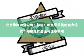 北京缘探调查公司：标题：哪里举报美团暴力催收？揭秘维权途径与注意事项