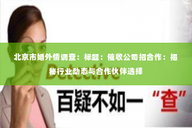 北京市婚外情调查：标题：催收公司招合作：揭秘行业动态与合作伙伴选择