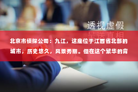 北京市侦探公司：九江，这座位于江西省北部的城市，历史悠久，风景秀丽。但在这个繁华的背后，你是否曾想过，这座城市的角落里，是否隐藏着一些不为人知的秘密？今天，我们就来聊聊这个话题：九江有没有私家侦探？